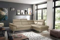 Narożniki|Trend Line Rozkładany narożnik z beżowej skóry naturalnej MIO prawy