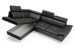 Narożniki|Trend Line Rozkładany narożnik z czarnej skóry naturalnej MIO lewy