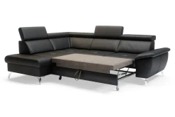 Narożniki|Trend Line Rozkładany narożnik z czarnej skóry naturalnej MIO lewy