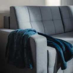 Sofa rozkładana z pikowaniem szaroniebieska LILA