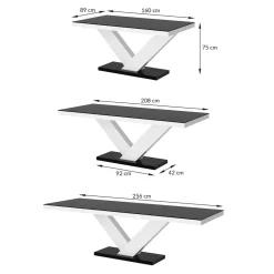 Stół rozkładany VICTORIA biały połysk / nadruk czarny marmur połysk