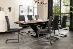 Stoły| Stół rozkładany VICTORIA czarny / nadruk szary kamień mat