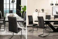 Stoły| Stół rozkładany VICTORIA czarny / nadruk szary kamień mat