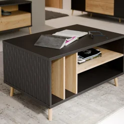 FORTE Stolik kawowy ryflowany, czarny