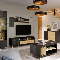 FORTE Stolik kawowy ryflowany, czarny