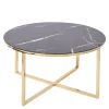 Stoliki Kawowe| Stolik okrągły szklany ze złotą podstawą FIORELLO