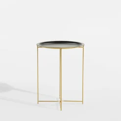 Stoliki Kawowe| Stolik z tacą czarno-złoty 48 cm