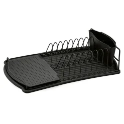 Suszarki I Ociekacze| Suszarka do naczyń czarna z ociekaczem i tacą 47.5x26.5x11 cm