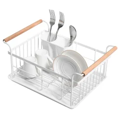 Suszarki I Ociekacze|Prima Cucina Suszarka do naczyń z drewnianymi uchwytami biała 36x26x16,5 cm