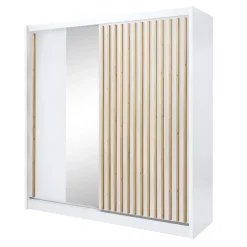 Exline Szafa biała z lamelami i lustrem LAMELLO