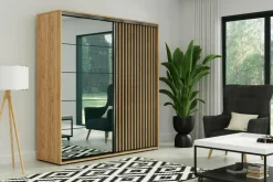 Szafy Z Lustrem|Szafy Przesuwne| Szafa z lamelami i lustrem LIMA 200 cm