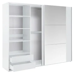 Szafy Z Lustrem|Szafy Przesuwne| Szafa z lustrem biała BASTIA 250 cm