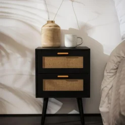 inny Szafka nocna z plecionką czarna CROSSE