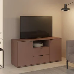 Szafki Rtv|Szafki|FORTE Szafka RTV 2-drzwiowa z szufladami i wnęką GANYMEDE ceglasty