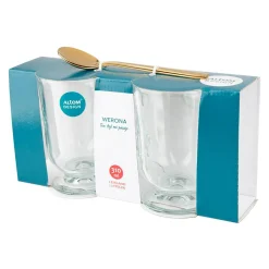 Szklanka na stópce WERONA, kpl. 2 szt. z łyżeczkami 310 ml