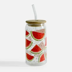 Szklanki I Kubki|inny Szklanka z bambusową pokrywką i słomką ARBUZY 500 ml