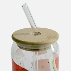 Szklanki I Kubki|inny Szklanka z bambusową pokrywką i słomką ARBUZY 500 ml