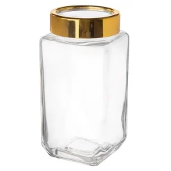Pojemniki Na Żywność| Szklany pojemnik do żywności ze złotą pokrywką 1l