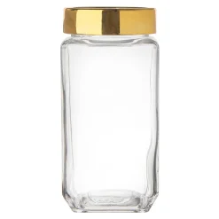 Pojemniki Na Żywność| Szklany pojemnik do żywności ze złotą pokrywką 1l
