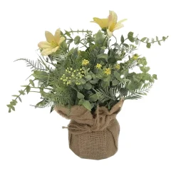 Sztuczne Kwiaty, Rośliny I Gałązki| Sztuczny kwiatek w worku jutowym żółty 25 cm