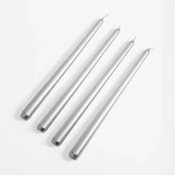 inny Świece stożkowe srebrne 30 cm, 4 sztuki