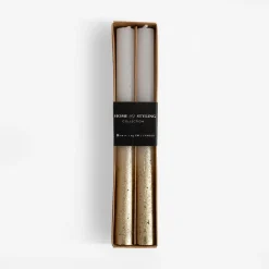 Świece, Świeczniki I Latarenki|inny Świece stołowe biało - złote 25 cm, 2 sztuki