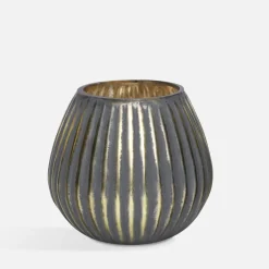 inny Świecznik szklany czarnozłoty 15x14 cm