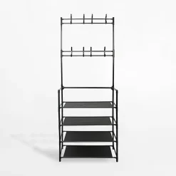 inny Wieszak stojący z półkami czarny 60x26x157 cm