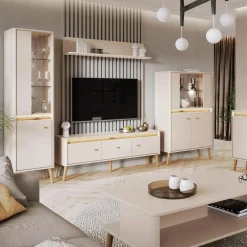 Witryny|DiTrendi Witryna wąska z oświetleniem LORENA 52,1 cm kaszmir