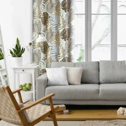 Firany, Zasłony I Akcesoria|Eurofirany Zasłona do salonu w liście brązowo-złota KORFU 140x250 cm