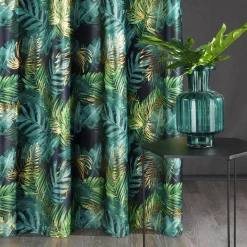 Firany, Zasłony I Akcesoria|Eurofirany Zasłona do salonu welurowa w liście, czarno-zielona DAVOS 140x250 cm