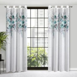 Firany, Zasłony I Akcesoria|Eurofirany Zasłona na przelotkach biało-turkusowa GRETA 140x250 cm