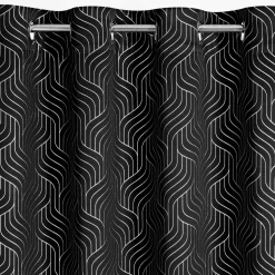 Firany, Zasłony I Akcesoria|Eurofirany Zasłona na przelotkach czarno-srebrna OLETA 140x250 cm