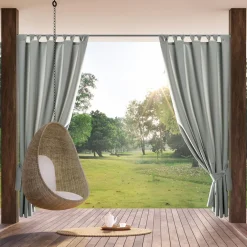 Tekstylia Zewnętrzne|Firany, Zasłony I Akcesoria|Eurofirany Zasłona na taras z szelkami na rzepy srebrna GARDEN 155x220 cm