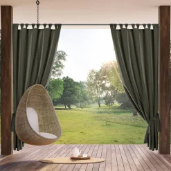 Tekstylia Zewnętrzne|Firany, Zasłony I Akcesoria|Eurofirany Zasłona na taras z szelkami na rzepy grafitowa GARDEN 155x220 cm