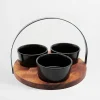 Miski, Patery I Półmiski|inny Zestaw 3 miseczek na akacjowej podstawie z uchwytem 20 cm