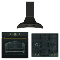 Gorenje Zestaw retro czarny CLASSICO – piekarnik, płyta gazowa, okap