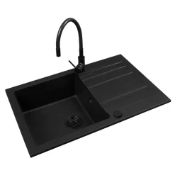 ZHEF Zlewozmywak APOLLO 79x50 cm z baterią HERA + syfon + korek black edition