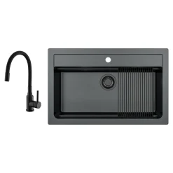 Zlewozmywaki|Alveus Zlewozmywak czarny CORNUS 40 z baterią i rollmatą ALLROUND