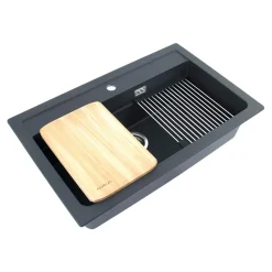 Zlewozmywaki|Alveus Zlewozmywak czarny CORNUS 40 + rollmata i deska kuchenna