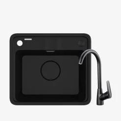 Zlewozmywaki|Deante Zlewozmywak granitowy czarny z baterią 55x44 cm