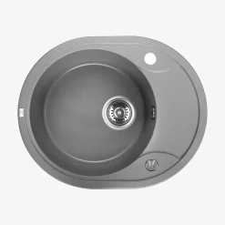 inny Zlewozmywak jednokomorowy okrągły z półociekaczem 58x47 cm okrągły szary kamienny LAVEO BOS
