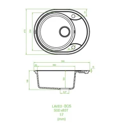 Zlewozmywaki|inny Zlewozmywak jednokomorowy okrągły z półociekaczem 58x47 cm czarny LAVEO BOS