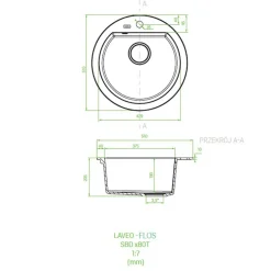 inny Zlewozmywak jednokomorowy okrągły fi 51 cm szary kamienny granitowy LAVEO FLOS