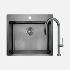 Deante Zlewozmywak z baterią wielofunkcyjną OLFATO PRECIOUS TITANIUM 55x50,5 cm