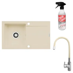 Zlewozmywaki|PYRAMIS POLSKA SPÓŁKA Z OGRANICZONĄ ODPOWIEDZIALNOŚCIĄ Zlewozmywak ZEFIR z baterią HERA beż piaskowy 76x44 cm + Pyra Clean